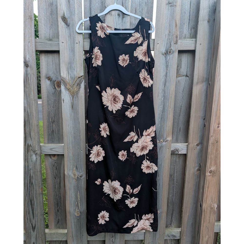 Womens Studio I Black Floral Sheath Dress 14 Excellent Sleeveless Midi 90s Style